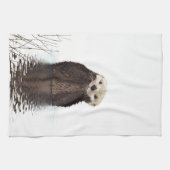 Linge De Cuisine Adorable Otter souriant dans le lac (Horizontal)