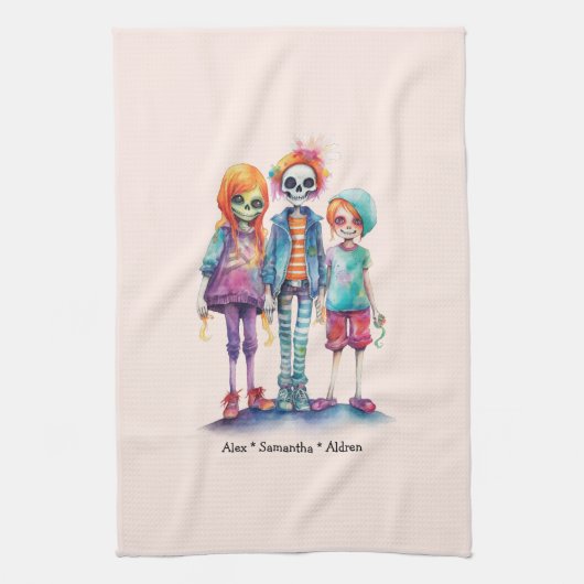 Linge De Cuisine Adorable Pastel Zombie Trio - Joli Halloween (Vertical)