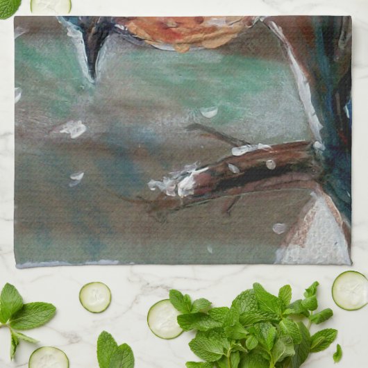 Linge De Cuisine Adorable Petit Oiseau bleu de l'Est Chant (Plié)