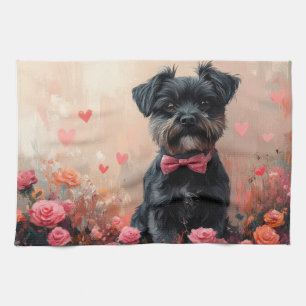Linge De Cuisine Affenpinscher avec des roses - Saint-Valentin