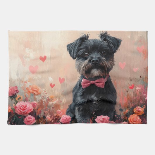 Linge De Cuisine Affenpinscher avec des roses - Saint-Valentin (Horizontal)