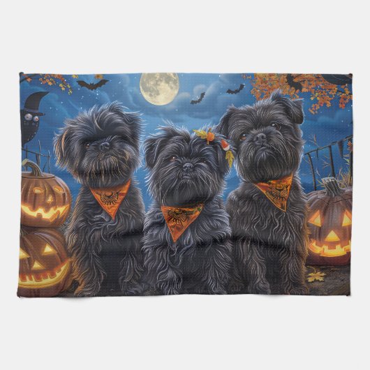 Linge De Cuisine Affenpinscher Halloween Éffrayant (Horizontal)