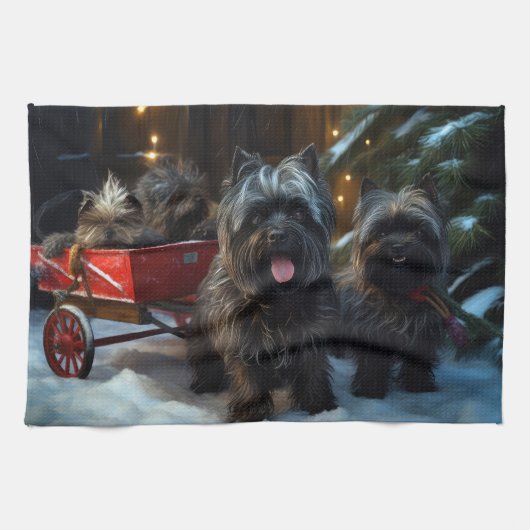 Linge De Cuisine Affenpinscher Snowy Sleigh Ride Décor de Noël (Horizontal)