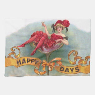 Linge De Cuisine Affiche de femme vintage dans un verre à champagne
