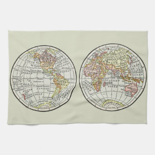 Linge De Cuisine Affiche de globe de carte du monde vintage 1916 Hé