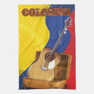 Linge De Cuisine Affiche de guitare de vacances vintage Colombie