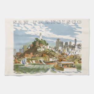 Linge De Cuisine Affiche de voyage vintage de la baie de San Franci
