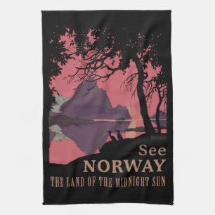 Linge De Cuisine Affiche minimaliste de coucher de soleil en Norvèg