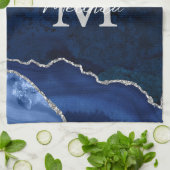 Linge De Cuisine Agate de marbre bleu marine et argenté (Plié)