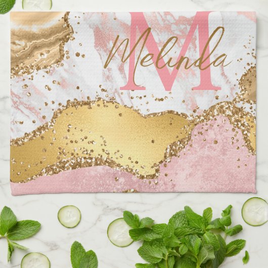 Linge De Cuisine Agate des séquences or et rose (Plié)