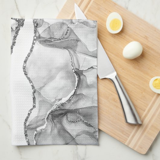 LINGE DE CUISINE AGATE EN MARBRE D'ARGENT LÉGER PARTIES SCINTILLANT (Quart Plié)