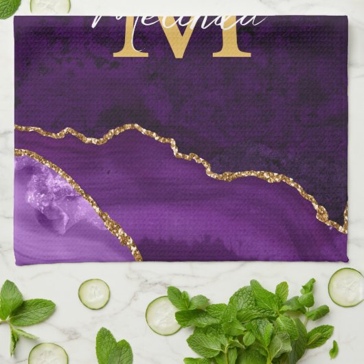 Linge De Cuisine Agate en marbre violet et or (Plié)