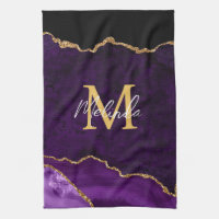 Agate en marbre violet et or