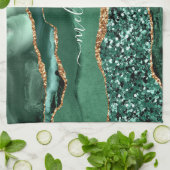 Linge De Cuisine Agate Green Gold Emerald Nom personnalisé Serviett (Plié)