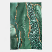 Linge De Cuisine Agate Green Gold Emerald Nom personnalisé Serviett (Vertical)