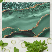 Linge De Cuisine Agate Green Gold Parties scintillant Geode Marbre (Plié)