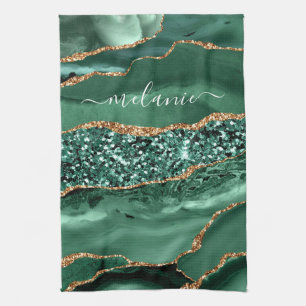 Linge De Cuisine Agate Green Gold Parties scintillant Geode Marbre 