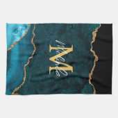 Linge De Cuisine Agate Marbré Bleu Sarcelle et Or (Horizontal)