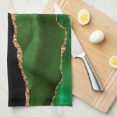 Linge De Cuisine Agate Marbré Vert Émeraude Contemporain (Quart Plié)