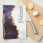 Linge De Cuisine Agate Moderne Bleu & Violet Espace & Étoiles (Quart Plié)