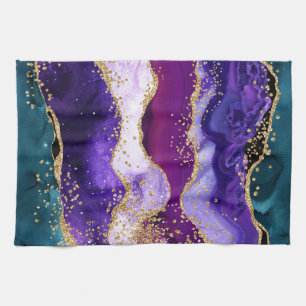 Linge De Cuisine Agate Paon Pailleté Rose, Violet et Sarcelle