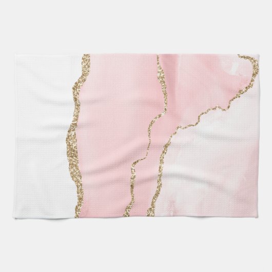 Linge De Cuisine Agate rose vierge avec ruban or Élégant (Horizontal)