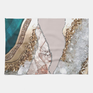 Linge De Cuisine Agate Turquoise Bleu Or Pailleté Marbre Aqua Turqu