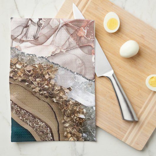 Linge De Cuisine Agate Turquoise Blue Gold Parties scintillant Marb (Quart Plié)