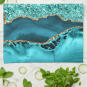 Linge De Cuisine Agate Turquoise Blue Gold Parties scintillant Marb (Plié)