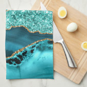 Linge De Cuisine Agate Turquoise Blue Gold Parties scintillant Marb (Quart Plié)