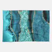 Linge De Cuisine Agate Turquoise Blue Gold Parties scintillant Marb (Horizontal)
