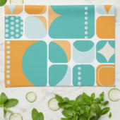 Linge De Cuisine Âge atomique milieu du siècle Abstrait Turquoise,  (Plié)