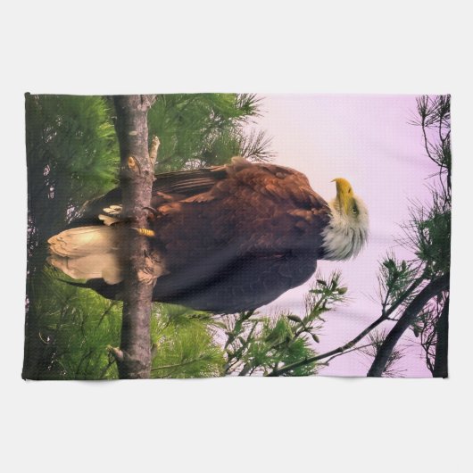 Linge De Cuisine Aigle mûr perché dans l'arbre À feuillage persista (Horizontal)