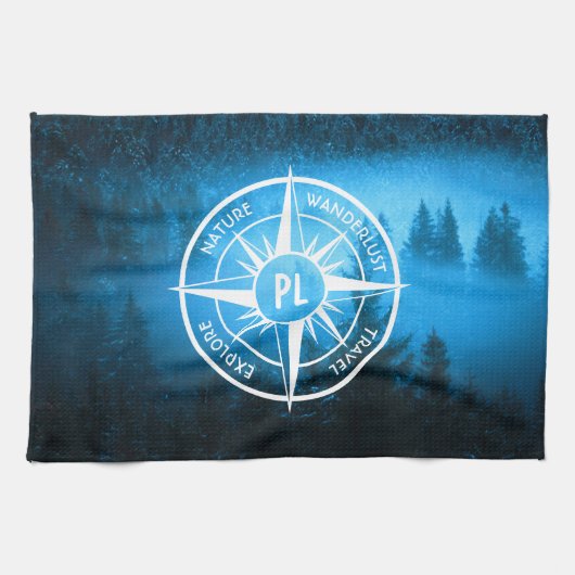 Linge De Cuisine Aiguille de compas monogramme brouillard dans la f (Horizontal)