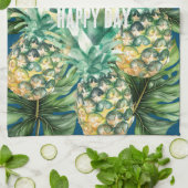 Linge De Cuisine Aiguilles Feuilles tropicales bleues (Plié)