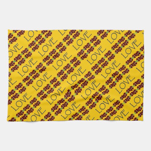 Linge De Cuisine "Aimez" avec fleurs rouges/bleues (Horizontal)