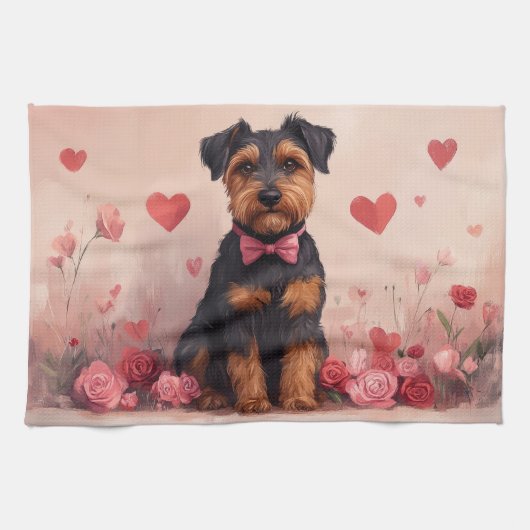 Linge De Cuisine Airedale avec des Roses - Saint-Valentin (Horizontal)