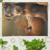 Linge De Cuisine Airedale Chiot Automne Citrouille délice (Plié)