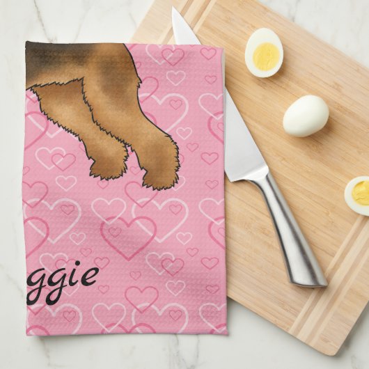 Linge De Cuisine Airedale Terrier Chien Avec Coeurs Rose Et Nom (Quart Plié)