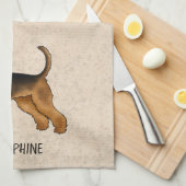 Linge De Cuisine Airedale Terrier Cute Dessin Chien Et Nom Beige (Quart Plié)