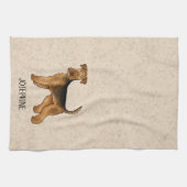 Linge De Cuisine Airedale Terrier Cute Dessin Chien Et Nom Beige (Horizontal)