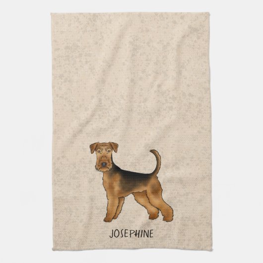 Linge De Cuisine Airedale Terrier Cute Dessin Chien Et Nom Beige (Vertical)
