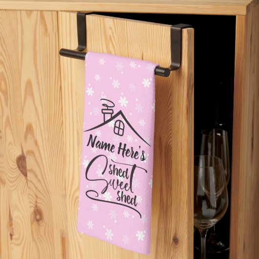 Linge De Cuisine Ajouter le nom Shed Sweet Shed Rose Blanc Floral (Pliage en tiers)