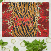 Linge De Cuisine Ajouter Le Nom Texte Elle Tigre Tiger Tirages Fleu (Plié)