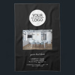 Linge De Cuisine Ajouter votre logo Custom Text Company Photo Black<br><div class="desc">Ajoutez votre logo avec un texte personnalisé Société Promotion photo Serviette de cuisine noire. Ajoutez votre photo,  votre logo et customisez le texte,  le nom de l'entreprise,  l'adresse et les coordonnées. Promotion d'entreprise ou don pour vos clients et partenaires d'affaires.</div>