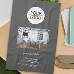 Linge De Cuisine Ajouter votre logo Custom Text Company Photo Grey<br><div class="desc">Ajoutez votre logo avec un texte personnalisé Société Promotion photo Serviette de cuisine Grey. Ajoutez votre photo,  votre logo et customisez le texte,  le nom de l'entreprise,  l'adresse et les coordonnées. Promotion d'entreprise ou don pour vos clients et partenaires d'affaires.</div>