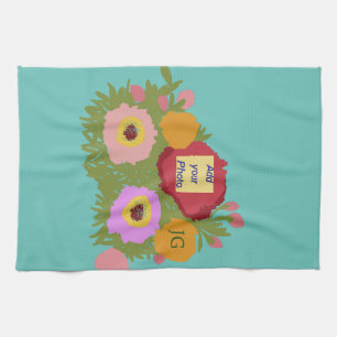 Linge De Cuisine Ajouter votre photo Floral Pattern avec Initial Tu