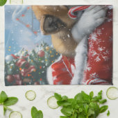 Linge De Cuisine Akita Chien Festive de Noël (Plié)