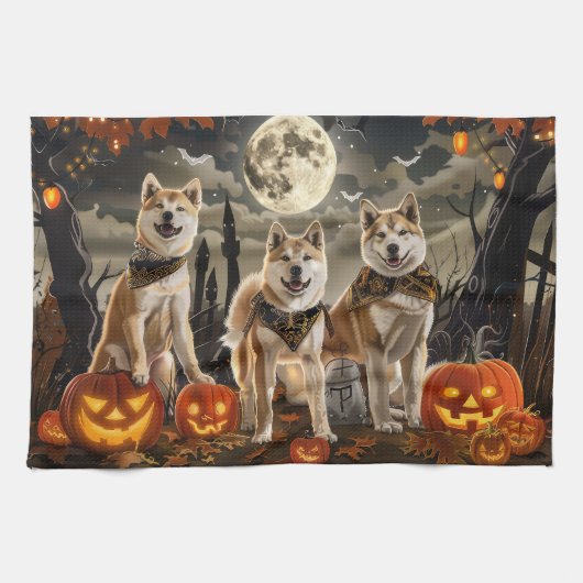 Linge De Cuisine Akita Halloween Éffrayant (Horizontal)