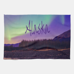 Linge De Cuisine Alaska Northern Lights Mountains Lake